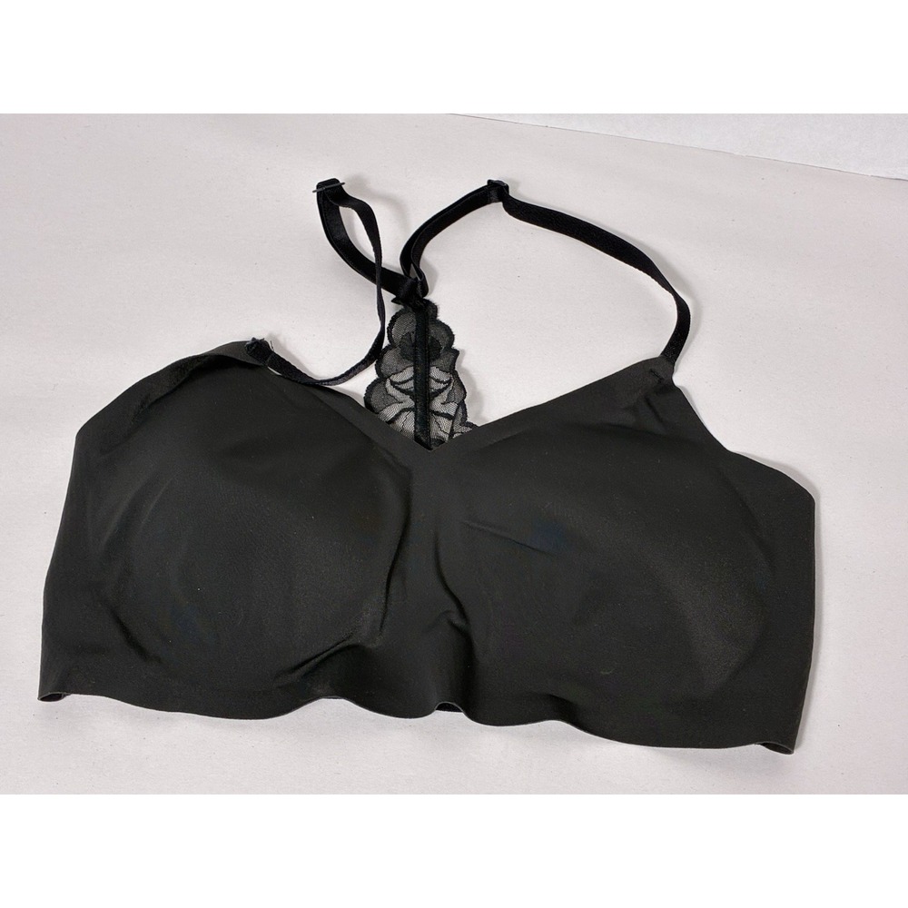 TRUE & Co Black Bra Sz M Razorback Pullover Paddad Wireless Nylon‎
